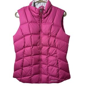 Eddie Bauer Goose Down Vest‎ Womens Small Pink Premium EB650 Quilted Zip & Snap